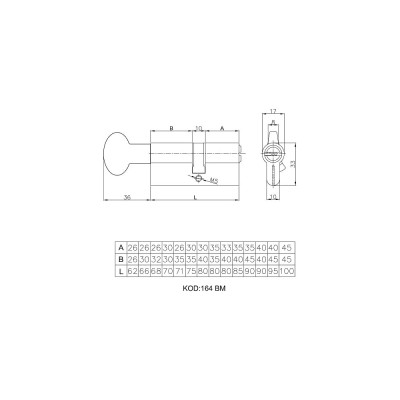 KALE KILIT Цилиндровый механизм с вертушкой 164 BM/72 (30+10+32) mm латунь 5 кл. 17777