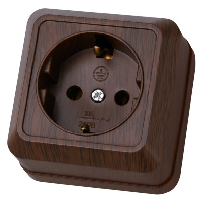 Розетка открытой установки 2П+З IP20 16А, бук TDM ELECTRIC Ладога SQ1801-0034