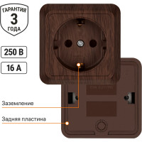 Розетка открытой установки 2П+З IP20 16А, бук TDM ELECTRIC Ладога SQ1801-0034