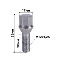 Болт колесный (20 шт; ключ 17 мм; M12x1.25x28) SKYWAY S10601002