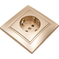 Розетка Intro Plano 1-202-04 с заземлением 2P+E Schuko, 16А-250В, IP20, СУ, шампань, Б0053879