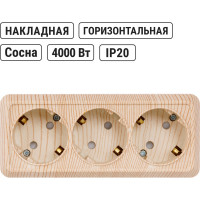 3-х местная горизонтальная розетка TDM ELECTRIC 2П+3 открытой установки IP20 16A с з/ш сосна "Ладога" SQ1801-0427
