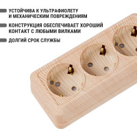 3-х местная горизонтальная розетка TDM ELECTRIC 2П+3 открытой установки IP20 16A с з/ш сосна "Ладога" SQ1801-0427