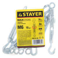 Талреп STAYER DIN 1480, крюк-кольцо, М6, 15 шт, оцинкованный, 30515-06