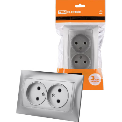 Розетка TDM ELECTRIC двойная 2П 10А 250В серебр. металлик "Лама" SQ1815-0224