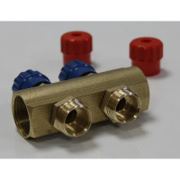 Коллектор ДТРД с регулирующими вентилями ВР 3/4 на 2 выхода НР 1/2, межосевое 35 мм 410181В