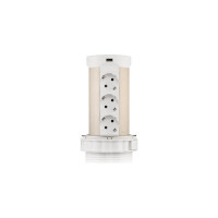 Выдвижная встраиваемая розетка Mebax 17 12 секции Серебро+Белый d=100мм USB type A+C беспроводная зарядка 00-00002600