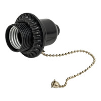 Патрон OXION E27 с вытяжным выключателем пластик черный PH-004