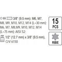 Набор бит RIBE (15 шт; 1/2; М6-М14) YATO YT-0419