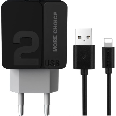 More Choice Сетевое зарядное устройство 2USB 2.4A для Lightning 8-pin 1м NC46i Black Grey