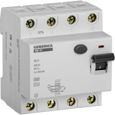 GENERICA УЗО ВД1-63 4Р 40А 300мА MDV15-4-040-300