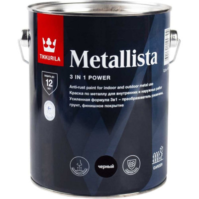 Tikkurila Краска для металла по ржавчине 3в1 metallista 2,3 л черная 259164 700014092