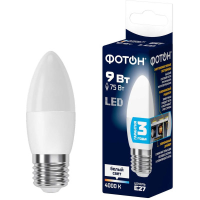 Светодиодная лампа ФОТОН LED B35 9Вт E27 4000K белый свет 23974
