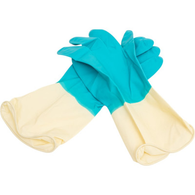 Хозяйственные латексные перчатки Komfi БИКОЛОР L, синий+желтый 120786