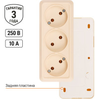 3-ая розетка TDM ELECTRIC горизонтальная 2П открытой установки IP20 10A слоновая кость Ладога SQ1801-0224