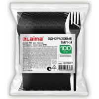 Одноразовые пластиковые вилки LAIMA 165мм, 100шт, стандарт, черные 607837