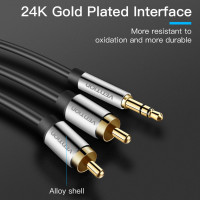 Аудио кабель Vention Jack 3,5 mm M/2RCA M - 3 м, чёрный P550AC300-S