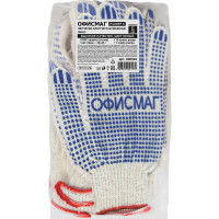 Хлопчатобумажные перчатки ОФИСМАГ 5 Пар, 10 класс, 40-42 г, 116 текс, Пвх точка, Люкс, белые 605504