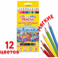 Цветные карандаши ЮНЛАНДИЯ Домики, 12 цветов, классические, грифель мягкий 3 мм 181836