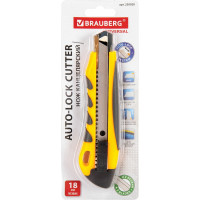 Нож 18 мм, автофиксатор, резиновые вставки, + 2 лезвия, блистер, BRAUBERG 230920