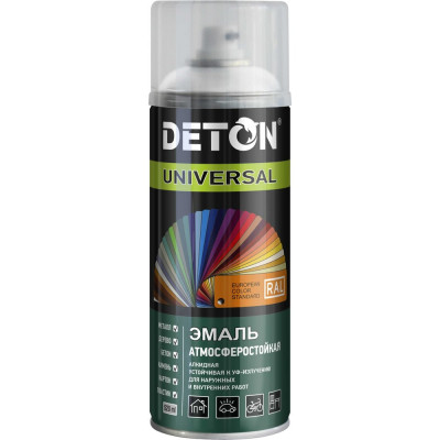 Эмаль алкидная атмосферостойкая Deton UNIVERSAL белый глянцевый, RAL 9003, аэрозоль 650 мл DTN-A07579