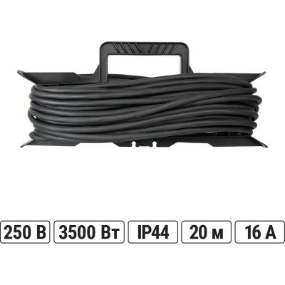 Силовой удлинитель-шнур TDM ELECTRIC на рамке, каучук, КГ, ip44, 3 гнезда с/з, 3700 вт, 20м народный SQ1307-0234