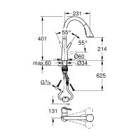 Смеситель для мойки Grohe Zedra с выдвижной лейкой, C-образный излив с 3 режимами струи 32294002
