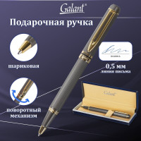 Подарочная шариковая ручка GALANT Dark Chrome, корпус матовый хром, золотистые детали, 0,7мм, синяя, 140397