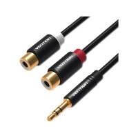Переходник-разветвитель VENTION гибкий Jack 3.5 mm M/2RCA F - 0.3 м Чёрный VAB-R02-B030