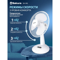 Настольный вентилятор SAKURA SA-14G белый/прозрачный 1шт/коробка РТ-00066414