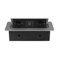 Розетка горизонтальная выдвижная ROCKETSOCKET 2 euro 16a, 2 usb a с блоком 5в/2.1а, проводка, цвет серый SHS018-S
