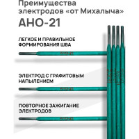 Электроды сварочные АНО-21 3 мм, 1 кг от Михалыча М045