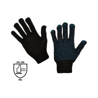 Защитные трикотажные перчатки ООО Комус ПВх-точка, 4 нити, 10 класс, черные, 10 пар 678209