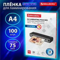 Пленки-заготовки для ламинированияя BRAUBERG АНТИСТАТИК, комплект 100 шт., 531792