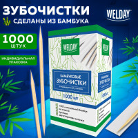 Бамбуковые зубочистки Белый Аист ОФИСМАГ, в индивидуальной упаковке WELDAY 4 упаковки по 1000 шт 607568
