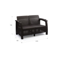 Диван WORKY ротанг, 2-х местый, 127x70x79 см, мокко, с бежевыми подушками ARD257812