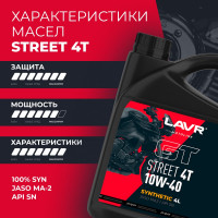 Моторное масло для мотоциклов GT STREET 4T 10W-40, 4 л LAVR Ln7726