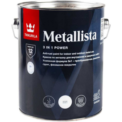 Tikkurila Краска для металла по ржавчине 3в1 metallista 2,3 л белая (база а) 259168 710011841