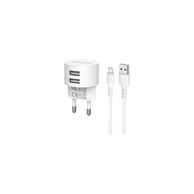 Borofone Сетевое ЗУ 2хUSB-А, 2.4А + кабель AM-microBM 1 м, белый, 23752-BA23AWM