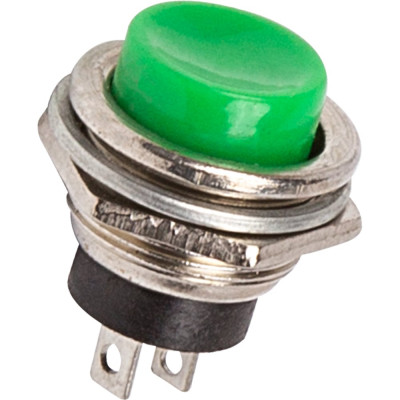 REXANT Выключатель-кнопка металл 250v 2а (2с) off-(on) ?16.2 зеленая (rwd-306) 36-3353