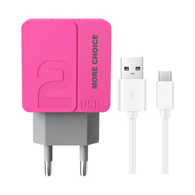 More Choice Сетевое зарядное устройство 2USB 2.4A для Type-C 1м NC46a Pink