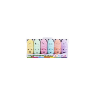 BRAUBERG Набор текстовыделителей мини 6 Цветов Kids Cute Cats Pastel, линия 1-5 мм, 152436