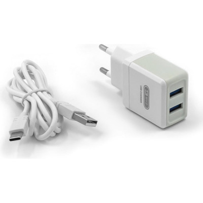 BYZ Сетевое ЗУ 2хUSB-А, 2.1А + кабель AM-Type-C 1 м, белый, 23750-B36TW
