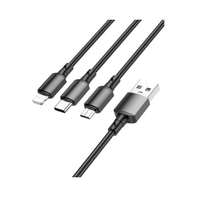 Borofone Usb кабель bx72 3в1 lightning 8-pin/microusb/type-c, 2.4a, 1м, нейлон (черный) 0L-00055998