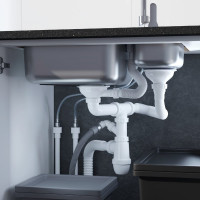 IDDIS Сифон для двойной мойки с выпуском 3 1/2 с переливом и отводом, kitchen line, , S21UPS0i84