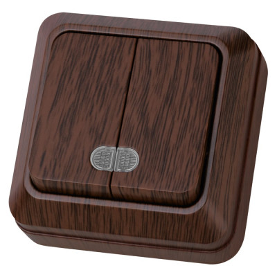 Выключатель TDM ELECTRIC 2-кл. открытой установки с подсветкой IP20 10А, бук, серия "Ладога" SQ1801-0030