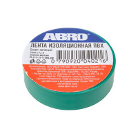 Изолента ABRO ПВХ, зеленая, устойчива к растяжению, 15 мм х 9,1 м ET-912-15-9-GRN-RW