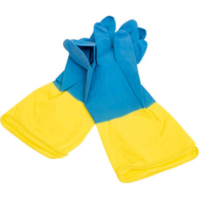 Хозяйственные латексные перчатки Komfi БИКОЛОР XL, синий+желтый 126924