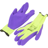 Суперкомфортные перчатки Fiberon полиэстер, покрытие Sandy Latex, в и/у, 9(L), салатовый+фиолетовый, 120870