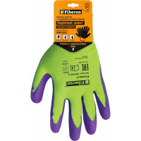 Суперкомфортные перчатки Fiberon полиэстер, покрытие Sandy Latex, в и/у, 9(L), салатовый+фиолетовый, 120870